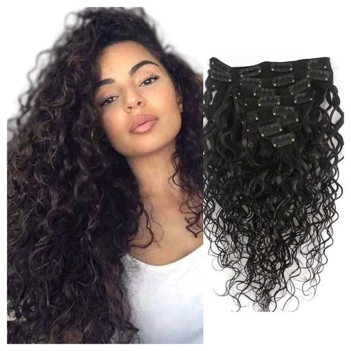 Doren Deep Curly Clip In Human Hair Extensions for Women 8Pcs 20Clips 120g 8A Virgin Remy Brazilian Wavy Curly Hair Natural Color 14 Inches