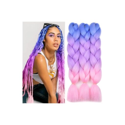 Ombre Braiding Hair Kanekalon Braiding Hair Extensions Pink 3Pcs Jumbo Braiding Hair for Box Braids 24inch Blue/Purple/Pink