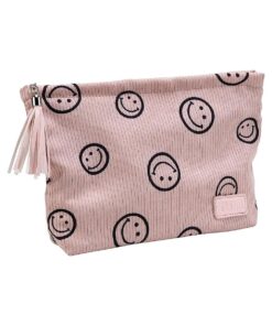 Travel Cosmetic Bag Small Makeup Bag : Large Capacity Make up Bag - Cute Smiley Face Cosmetic Bag for Women - Portable Pouch with Tassel Zipper Pink