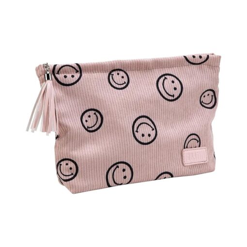 Travel Cosmetic Bag Small Makeup Bag : Large Capacity Make up Bag - Cute Smiley Face Cosmetic Bag for Women - Portable Pouch with Tassel Zipper Pink