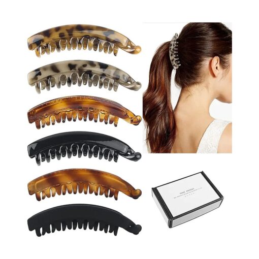 6 PCS Large Banana Clips Big Banana Hair Clips for Thin Hair, 5.3" Nonslip Clincher Combs Banana Combs for Medium Thick Hair, Strong Hold Ponytail Holder Clip Matte Banana Clips for Women and Girls