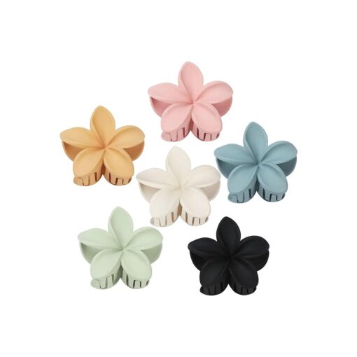 Sisiaipu Flower Hair Claw Clips 6 Pcs Large Claw Clips for Thick Hair Hawaiian Flower Hair Clips Plumeria Claw Clips for Thin Hair Beach Hair Accessories for Women and Girls -Colorful