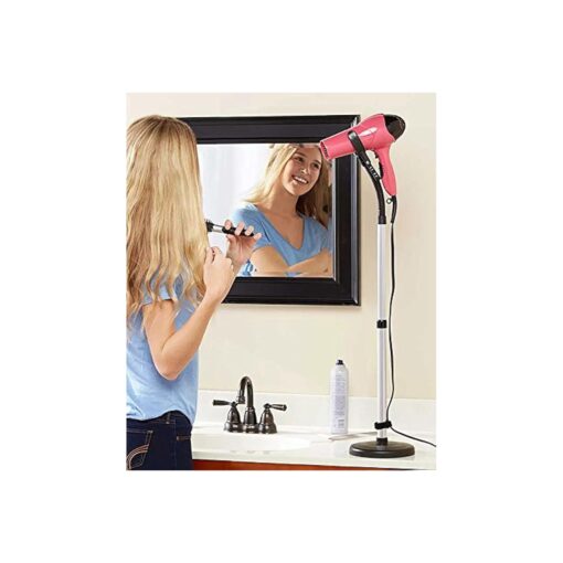 Hair Dryer Stand Holder - Hands Free, Adjustable Height & 360-Degree Rotation, Heavy Base, Stainless Steel - Portable Hair Styling Blow Dryer Mount with One-Handed Styling, Ideal for Salon & Home