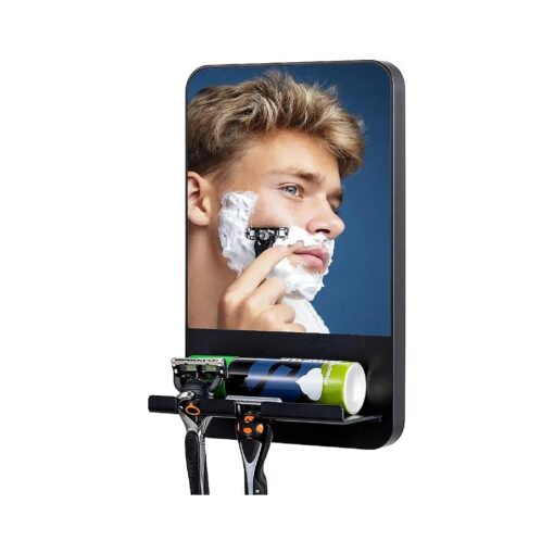 Shower Mirror Fogless for Shaving with Razor Holder, Suction Fogless Mirror for Shower Anti Fog Shaving Mirror for Bathroom Fog Free No Drilling for Man & Woman Shatterproof Removable, Black