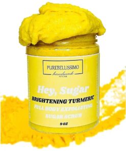 Skin Brightening Turmeric Full Body Sugar Scrub, Scrub for Dark Spots, Brightening Inner Thighs Bikini Area Underarms, Natural Exfoliating Sugar Scrub with Turmeric, 9 oz