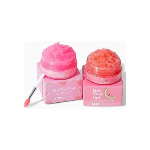 Watermelon Lip Scrub and Lip Sleeping Mask Duo to Exfoliate and Nourish Dry, Chapped Lips - Overnight Lip Care Kit to Achieve Soft, Luscious Lips