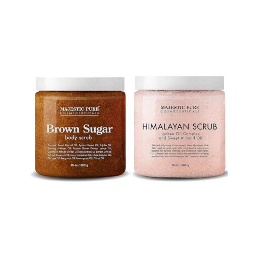 Majestic Pure Himalayan Salt Body Scrub & Brown Sugar Scrub Set, All Natural Scrubs for Skin Care, Exfoliate and Moisturize, Stretch Marks, Acne & Cellulite