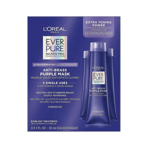 L'Oreal Paris EverPure Ultra Pigmented Anti Brass Purple Rinse-Out Mask for Bleached, Blonde or Highlighted Hair, 3 Ounce