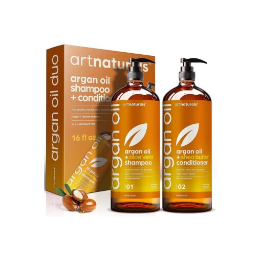 Argan Oil Shampoo and Conditioner Set - Sulfate-Free Formula with Nourishing Moroccan Oil and Keratin -for All Hair, Curly or Straight - Hydrate Repair Defy Frizz for Salon-like Results ! 16 Fl Oz 2 PK