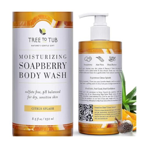 Tree to Tub Citrus Body Wash for Dry Skin & Sensitive Skin - pH Balanced Moisturizing Body Wash, Hydrating Sulfate Free Body Soap for Women & Men