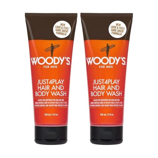 Woody 's Just4Play Hair & Body Wash for Men, Multipurpose Cleanser for Hair & Skin, With Rosemary, Panthenol & Ginger, Sulfate Free, 8 Fl Oz ( 2 Pack )