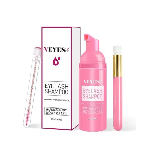 VEYES INC Lash Shampoo for Lash Extensions, Eyelash Wash for Extensions & Natural Lashes, Eyelash Extension Cleanser + Brush, Oil & Sulfate Free,60ml, Lash Supplies for Salon & Home Care