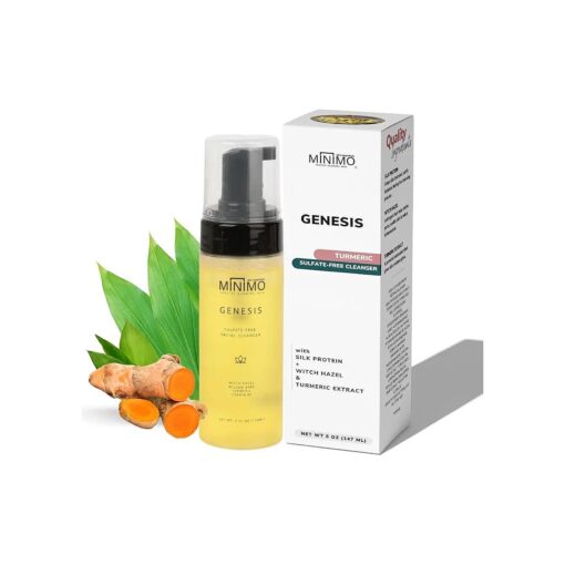 Minimo Bath & Body Genesis Sulfate-Free Glow Enhancing Turmeric Foaming Facial Cleanser Wash for Women Men Oily Skin - 5 fl oz