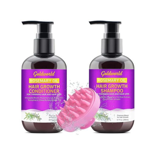 Hair Growth Shampoo & Conditioner Set with Scalp Massager for Hair Loss - Sulfate Free with Rosemary, Keratin & Biotin