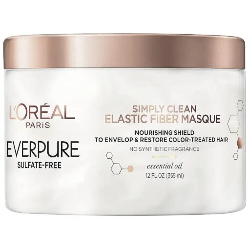 L'Oreal Paris EverPure Sulfate Free Simply Clean Elastic Fiber Masque, Hydrating 5 Minute Deep Conditioning Hair Mask for Dry Damaged Hair, 12 Fl Oz