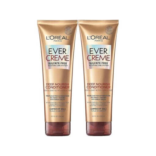 L'Oreal Paris EverCreme Sulfate Free Conditioner for Dry Hair, Triple Action Hydration for Dry, Brittle or Color Treated Hair, with Apricot Oil, 8.5 Fl ; Oz ( Pack of 2 ) ( Packaging May Vary )