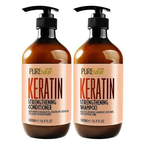 Keratin Shampoo and Conditioner Set - Sulfate and Paraben Free Treatment for Dry Hair - Anti Frizz, Collagen Enriched Formula for Curly or Damaged Hair - Safe for Men and Women with Color Treated Hair