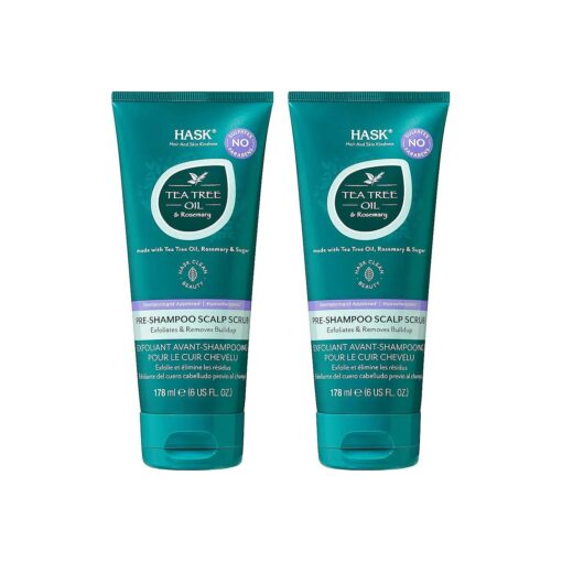 HASK TEA TREE OIL & ROSEMARY Pre-Shampoo Scalp Scrub for All Hair Types, Color Safe, Gluten-Free, Sulfate-Free, Paraben-Free, Cruelty-Free - Pack of 2