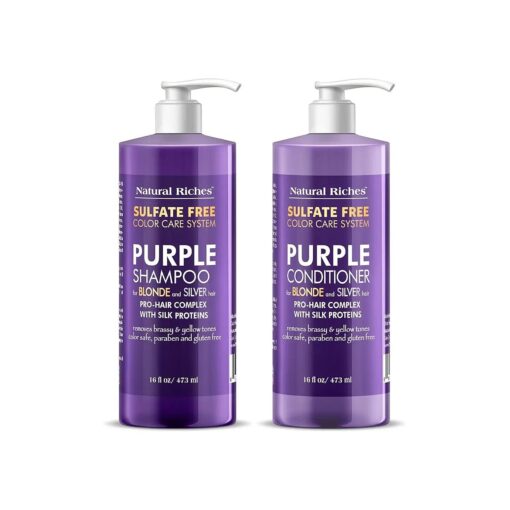 Natural Riches Purple Shampoo and Conditioner Set Sulfate Free Salon Grade for Silver Blonde Platinum Hair, Removes Yellow & Brass tones, Grey Highlighted Hair 16x2 fl oz