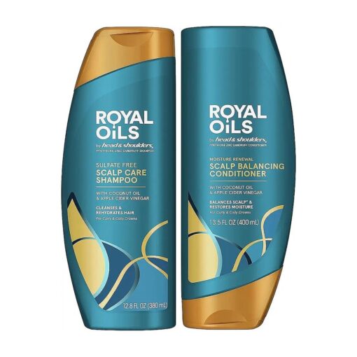 Head & Shoulders Royal Oils Shampoo and Conditioner Set, Includes Anti-Dandruff Scalp Care Shampoo ( 12.8 Fl Oz, ) & Moisture Renewal Scalp Balancing Conditioner, Hair Treatment for Curly & Coily Hair