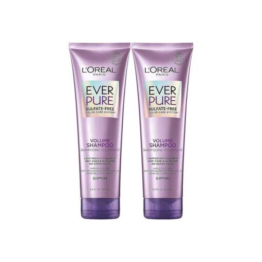 L'Oreal Paris EverPure Volume Sulfate Free Shampoo for Color-Treated Hair, Volume + Shine for Fine, Flat Hair, with Lotus Flower, 2 Count ( 8.5 Fl ; Oz each ) ( Packaging May Vary )