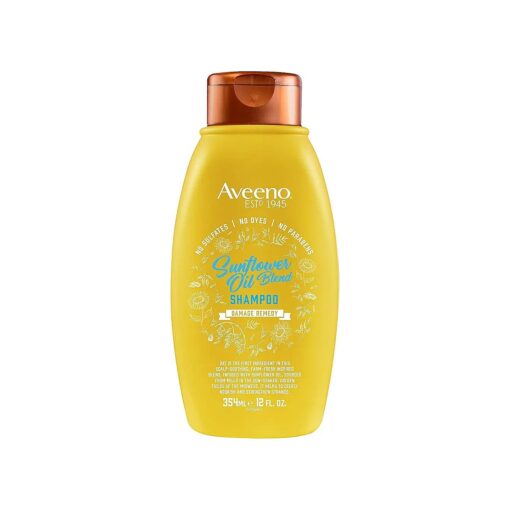 Aveeno Deep Moisturizing Sunflower Oil Blend Shampoo with Oat for Dry Damaged Hair, Dye, Paraben & Sulfate Surfactants Free, 12 Fl Oz