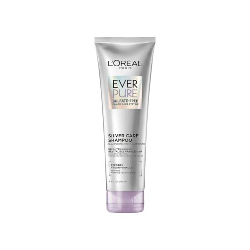 L'Oreal Paris EverPure Silver Care Sulfate Free Shampoo, Brightening and Nourishing Hair Care for Gray and Silver Hair, Vegan Formula with Peptides, 8.5 Fl Oz