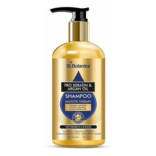 StBotanica Pro Keratin & Argan Oil Smooth Therapy Shampoo - Intense Hair Repair For Dry, Damaged & Color Treated Hair, No Parabens, Silicons or Sls/Sulphate, 300 ml