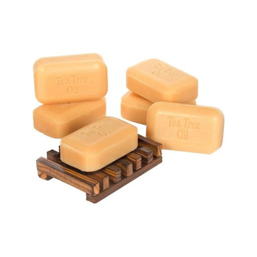 SOAP WORKS Tea Tree Oil Soap Bar, 6 Count with Free Soap Works Natural Wood Soap Dish