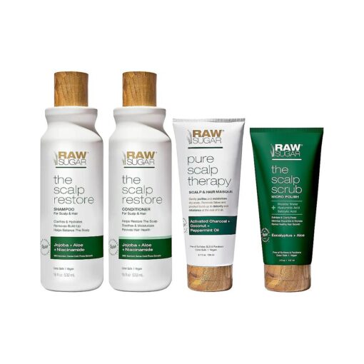 Raw Sugar Scalp Intensive Ritual Bundle - Shampoo, Conditioner, Scalp Scrub & Hair Masque, Clean Ingredients, Formulated without Sulfates & Parabens