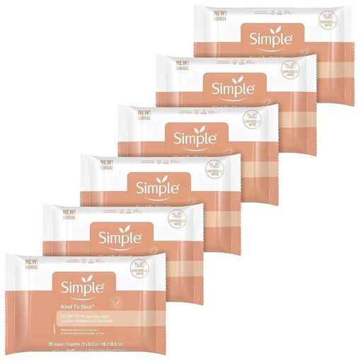 Simple Skin Care - Facial Cleansing Wipes, 25 Count, Instant Glow & Defend, Compostable, Skin Brightening, Moisturizing, Free of Harsh Chemicals, PETA Cruelty-Free