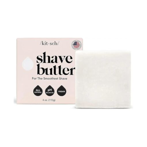 Kitsch Smooth Shave Butter - Smoothing Shave Butter for Sensitive Skin | Made in US | Hydrating Clear Non Clog Formula | For All Skin Types | Solid Shaving Butter | Sulfate Free & Paraben Free, 4 oz