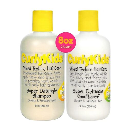 Super Detangle Kids Shampoo & Conditioner Set, Frizz-Free Care for Curly, Kinky, Wavy, and Frizzy Hair - Sulfate & Paraben-Free Hair Care