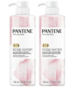 Pantene Sulfate Free Shampoo and Conditioner Set, Rose Water, Soothing and Moisturizing, Infused with Vitamin B5, for all Hair Types, Safe for Color Treated Hair, Pro-V Blend, 17.9 Fl Oz Each, 2 Pack