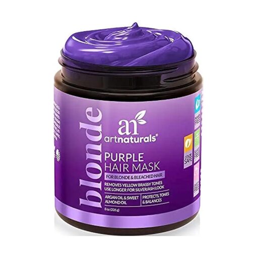 Artnaturals Purple Hair Mask for Blonde, Silver & Platinum Hair - Removes Yellow Brassy Color, Repairs Dry & Bleached Hair - Deep Conditioning Treatment Hair Moisturizer - Sulfate Free ( 8 Oz/226g )