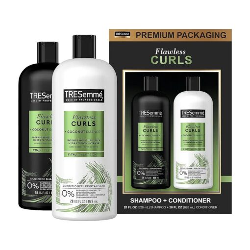 TRESemme Flawless Curls Shampoo and Conditioner Set, Curly Hair Products with Coconut Oil Leaves Curls Defined, Sulfate Free, Frizz Free, 28 Fl Oz Ea