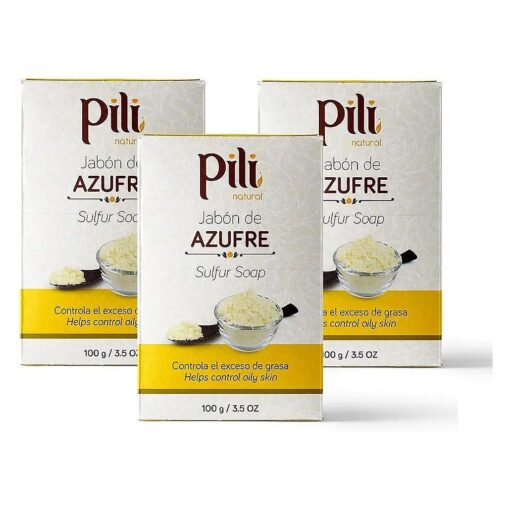 Pili Natural Sulfur Soap Bars ( 3 Pack ) Jabon de azufre - Deep Cleansing and Oil-Control Formula for All Skin Types - Maintain Healthy Skin - 3-Pack