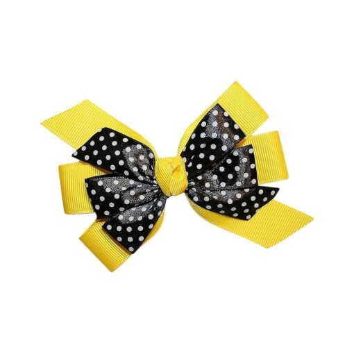 WD2U Girls 4.5" Black Dotted Grosgrain Boutique Hair Bow Alligator Clip ( Sun Yellow )