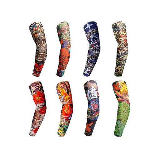 Toirxarn 8PCS Tattoo Sleeves Cool Temporary Sunscreen Arm Sleeves for Men Women Cycling Running Driving Sports