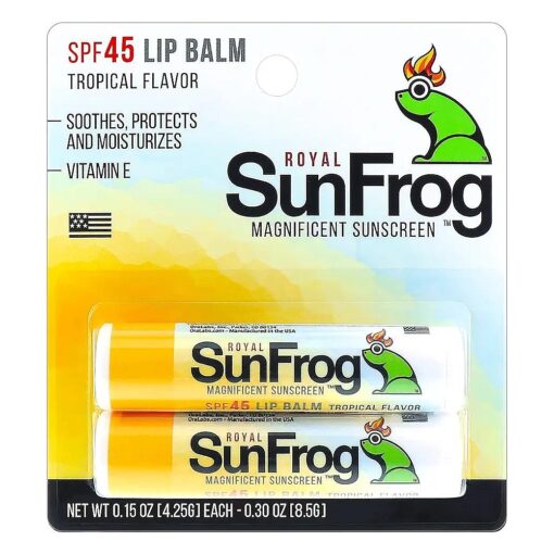 Royal SunFrog | 2-Pack Tropical Lip Balm with SPF 45 Sun Protection | Protects, Soothes, and Moisturizes with Vitamin E and Sunscreen ( 0.15oz/4.25g Per Stick )