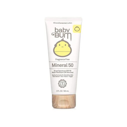 Baby Bum SPF 50 Sunscreen Lotion with Mineral UVA/UVB Face and Body Protection for Sensitive Skin - Fragrance Free - Travel Size - 3 FL OZ