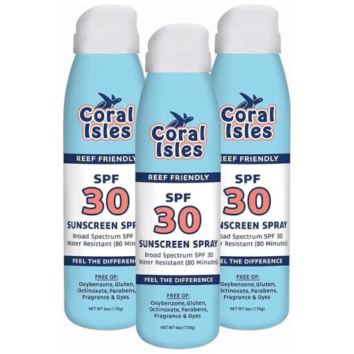 Sunscreen Spray SPF 30 - Broad Spectrum UVA/UVB Protection - Hawaii 104 Reef Act Compliant ( Oxybenzone & Octinoxate Free ) - Non-Greasy, Fragrance Free - Water Resistant - 6 Fl Oz 3 pack