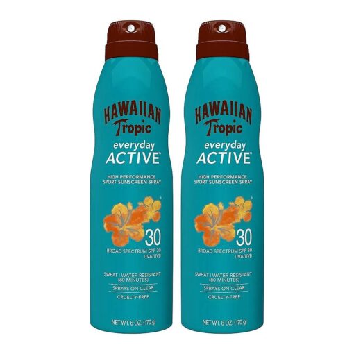 Everyday Active Clear Spray Sunscreen SPF 30, 6oz Twin Pack | Hawaiian Tropic Sunscreen SPF 30, Sunblock, Oxybenzone Free Sunscreen, Spray On Sunscreen Pack, 6oz each