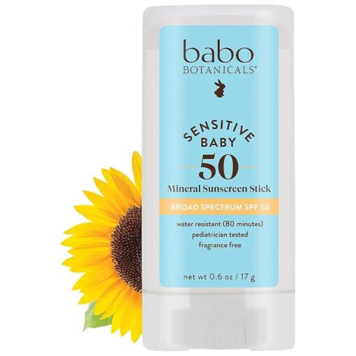 Sensitive Baby Mineral Sunscreen Stick SPF 50-70 % Organic Ingredients - Zinc Oxide - NSF & Made Safe Certified - EWG Verified - Water Resistant - Fragrance-Free - for Babies & Kids