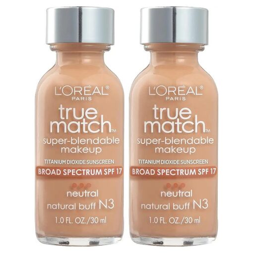 L'Oreal Paris Cosmetics True Match Super-Blendable Foundation Makeup, Natural Buff N3, 2 Count