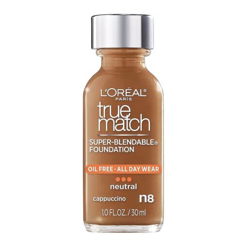 L'Oreal Paris Makeup True Match Super-Blendable Liquid Foundation, Cappuccino N8, 1 Fl Oz,1 Count