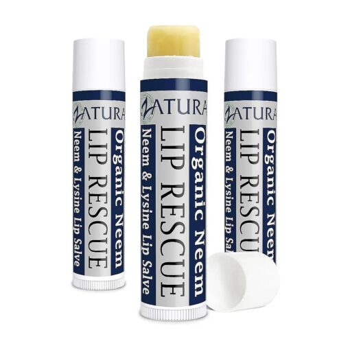 Zatural Neem Lip Rescue with L-Lysine ( 3 ) Lip Balm for Super Dry Lips