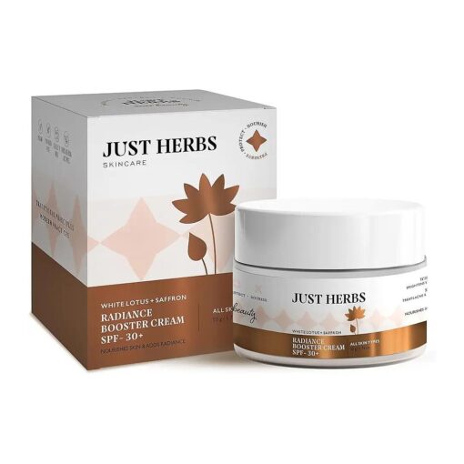 Just Herbs Skin Face Cream With SPF 30+ Saffron and White Lotus Radiance Booster Cream For Men Women All Skin Types - 50g