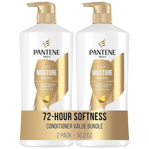 Pantene Daily Moisture Renewal Conditioner Twin Pack with Hair Mask Treatment, Pro-V Hydration for Dry Damaged Hair, Long-Lasting Softness, Safe for Color-Treated Hair, 25.1 Fl Oz Each ( Pack of 2 )