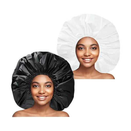 Super Jumbo Shower Cap 2 PCS Waterproof Shower Caps for Women, Extra Large Shower Cap, Reusable Super Large Bath Caps Hair Cap for Long Thick Curly Hair, Locs, Twist Braids - Black + White